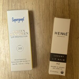 NIB Henné Organics and Supergoop! lip balm